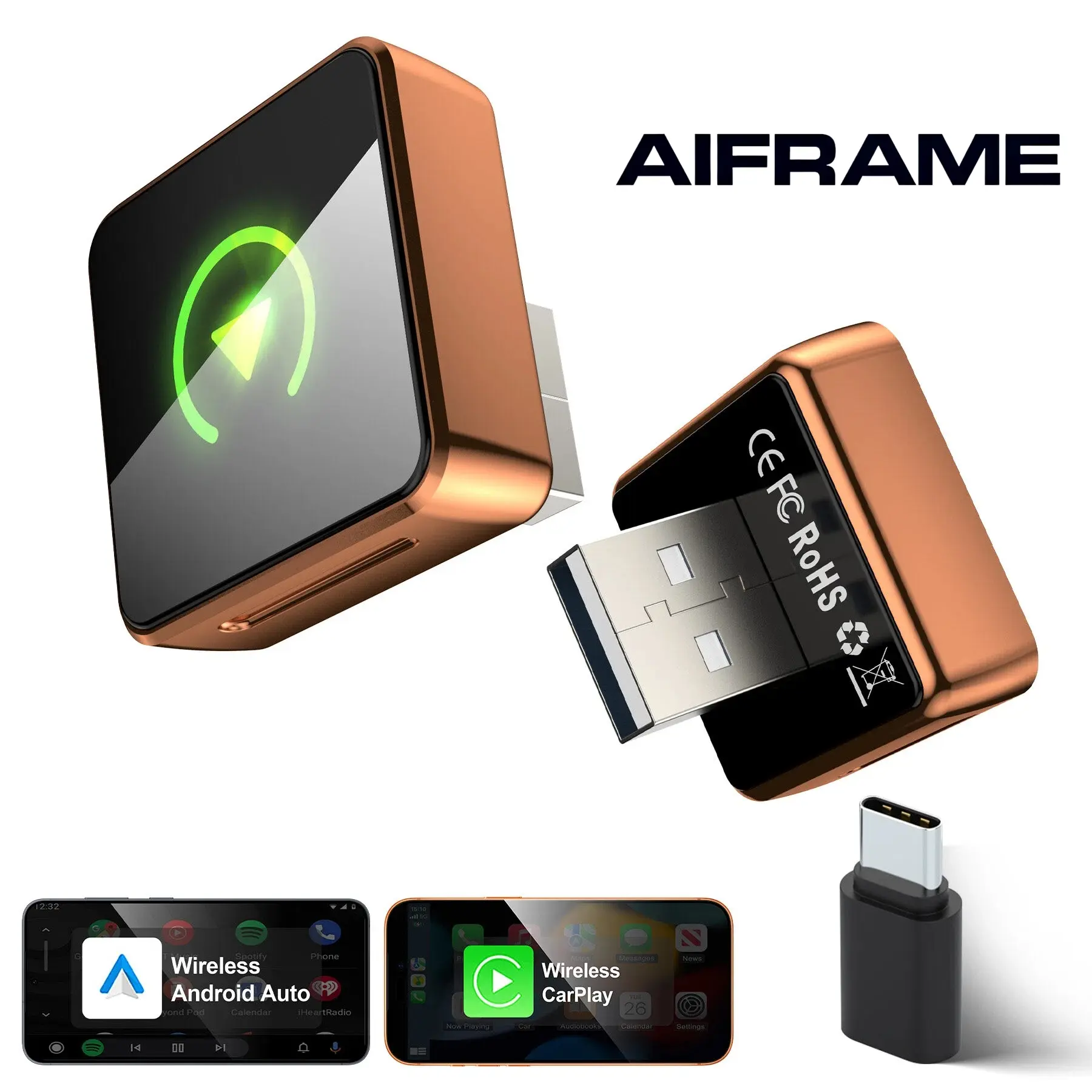Wireless CarPlay & Android Auto Adapter - Compact Mini Bluetooth Dongle for Wired Car Users, USB-A to USB-C, Plug & Play, Fast Connection for iOS 10+ & Android 11+, Wired to Wireless Conversion, Seamless Experience