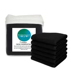 Bamboo Facial Washcloth 6 Piece Set - Black - Facial Towels, Hypoallergenic, for Bath and Shower