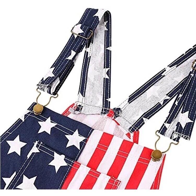 Men's and Women's American Flag Denim Overalls Stretch Shorts, Patriotic, Merica Menswear Suits Sleeveless