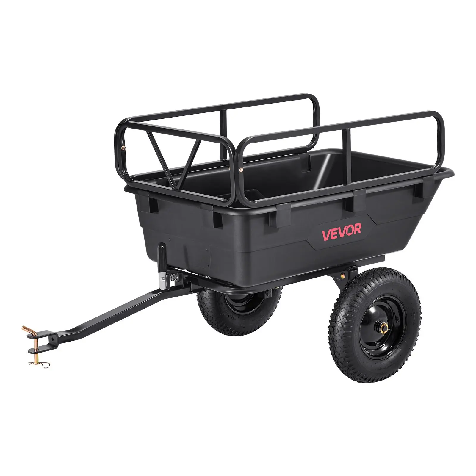 VEVOR Heavy Duty Outdoor Garden Utility Trailer, 10 Cu. Ft 500lbs Capacity, ATV/UTV Tow-Behind Poly Dump Cart with 16" Tires, Molded Floor, PP Plastic Body, Hand Pull or Foot Pedal Operation for Lawn Mower Tractor Garden Waste