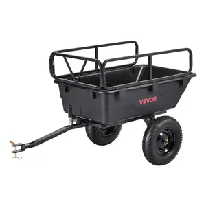 VEVOR Garden Utility Trailer, 10 Cu. Ft 500lbs, ATV UTV Hauling Trailer, Tow Behind Poly Dump Cart with 16" Tires, Hand Pull or Foot Pedal, Heavy Duty Yard Trailers for Lawn Mower Tractor Garden Waste