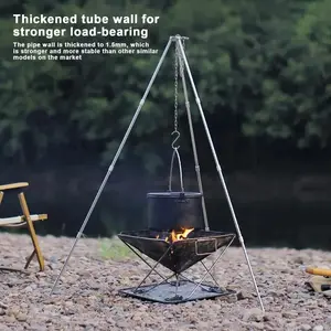 Outdoor Large Bonfire Tripod Portable Camping Picnic Campfire Cooking Pot Hanging Chain Triangle Support Stand Rack Accessories