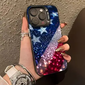 Phone Case - 1pc a Sparkling American Flag Phone Case Compatible with for Apple Iphone 17 Pro Max, 16, 15, 14, 13, 12, 11 Pro Max, Pro, XS Max, XS, X, 7 Plus