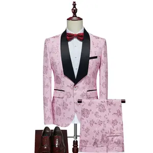 Men's Color-blocking Printed Groom's Dress Suit Trendy Men's Large-size Suit Two-piece Set
