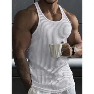 Men's Summer Solid Color Ribbed Round Neck Casual Tank Top
