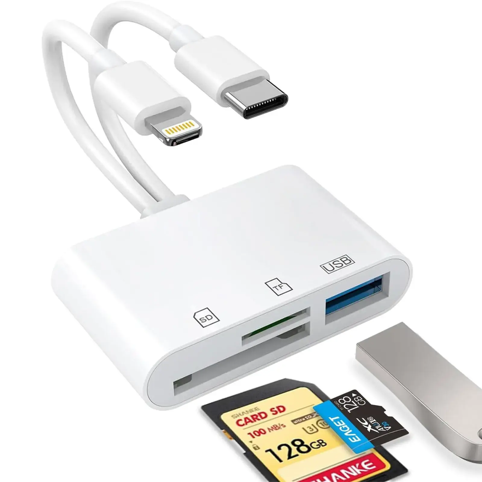 3-in-1 SD Card Reader for iPhone,iPad,USB-C Devices, Lightning/USB-C Dual Port Adapter, Supports SD/MicroSD & USB 3.0, Fast Transfer, Plug & Play, No App Needed Usb C Hub