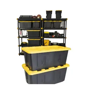 2 Pack - 40 Gallon Tough Tote, Black & Yellow Heavy Duty Lockable Stackable Storage Totes for Jobsites Home Use