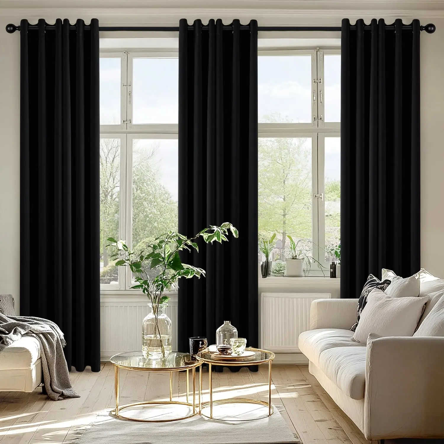 Solid Color Room Darkening Rod Pocket Curtain Panel Pair, Set of 2 Blackouts ,bLACK
