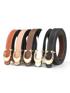 Women's Fashion PU Leather Trendy Exquisite Belt Set with Gold Buckle, Versatile Waistband for Multiple, Durable and Stylish Accessory Pack