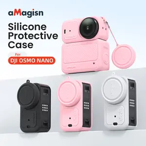 for Osmo Nano Silicone Protective Case, Black/Pink/Grey, Perfect Camera Accessories for Holiday Travel and Outdoor Sport, Camera Screen and Lens Protector | Convenient Installation | Full Protection | Free Lens Cap Anti-Lost Lanyard & Wrist Strap