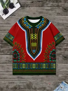 Men's African Dashiki Totem T-Shirt, Ethnic Style Loose Fit Casual Short Sleeve, All over Print, Long Clothing, No Zipper, No Button