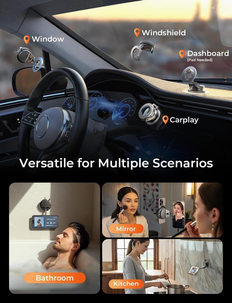 LISEN Suctionpro Phone Holder, 360°Vacuum Car Phone Holder, Suction Phone Mount with One-Step Lock, Retractable, Compact & Stable Design, Car Accessories LISEN Suctionpro Phone Holder, 360°Vacuum Car Phone Holder, Suction Phone Mount with One-Step Lock, Retractable, Compact & Stable Design, Car Accessories