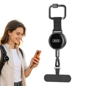 XO Anti-theft Mobile Phone Tether Accessory, Retractable Steel Cord Lanyard with Locking Carabiner, 360° Rotatable Metal Tether Tab for Outdoor Skiing, Hiking