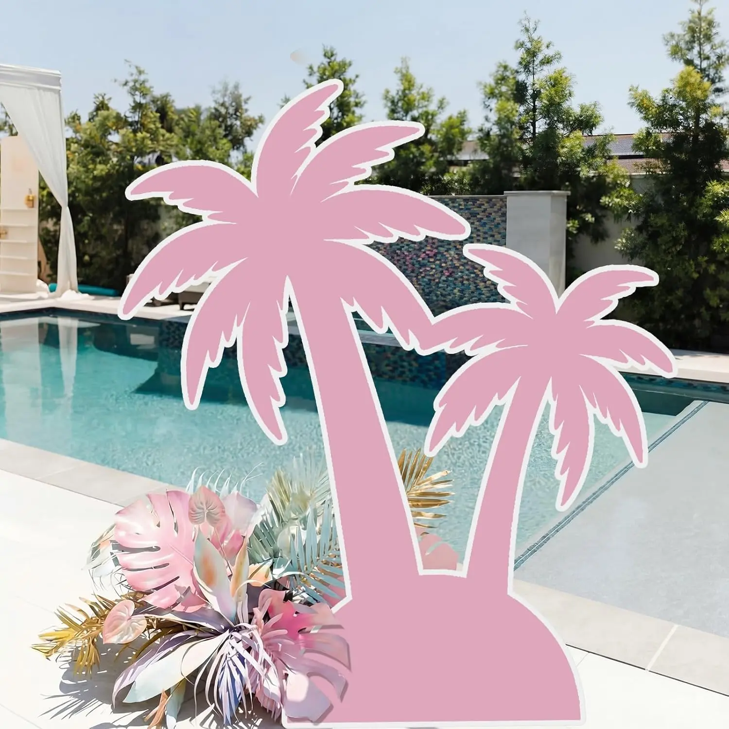 Novabright 6 ft Pink Palm Tree Cardboard Cutout Stand-Up - Lightweight Reusable PVC Backdrop, Tropical Party Photo Prop, Hawaiian Wall Decoration, Large Cardstock Home & Festive Supplies, Plastic