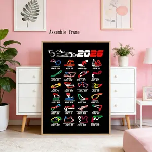 DIY Frame Canvas Art Calendar 2026 F1 Formula Racing Map Wall Decor, Bedroom & Living Room Decoration, Home Decor