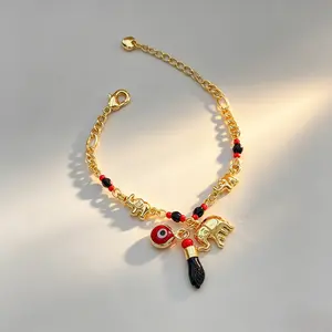 14K Gold Tone Elephant Evil Eye Bracelet for Women Bohemian Jewelry Lucky Protection Charm Adjustable Hypoallergenic Stackable Wristband Anklet Gift Daily Wear Outdoor Sterling Silver Cross Pendant with Psalm