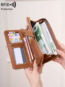 Women's RFID Wristlet Wallet with RFID protection, large capacity, equipped with multiple card slots, zippered coin pocket, phone compartment, detachable wrist strap, convenient to use, stylish clutch, suitable for daily use, Rfid Wristlet Purse