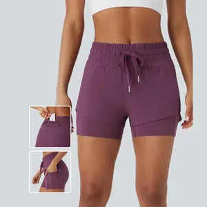Halara Breezeful Mid Rise Drawstring Multiple Pockets 2-in-1 Curved Hem Quick Dry Running Shorts