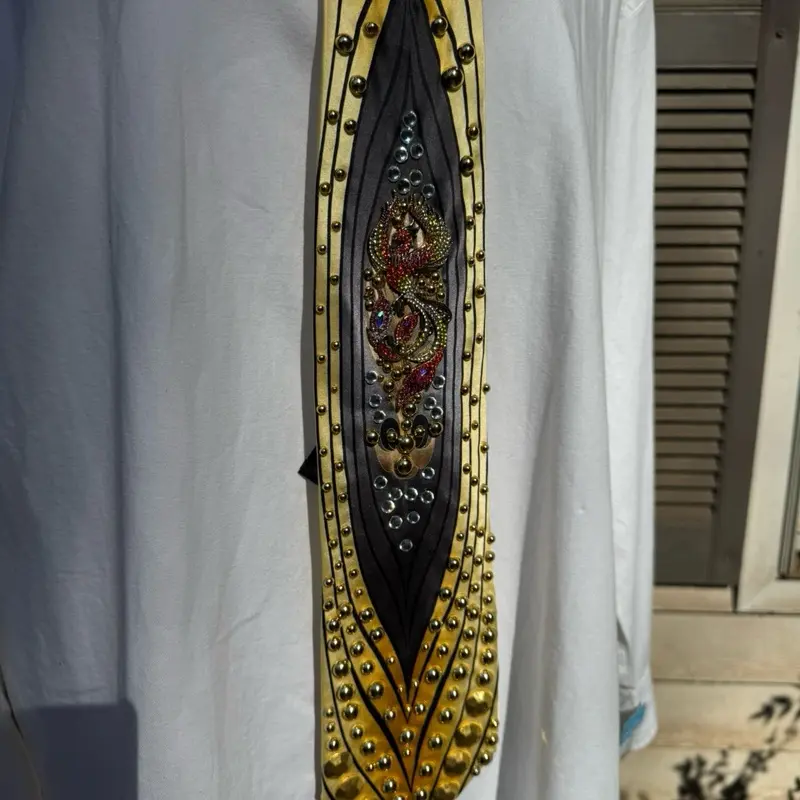Gold Luxurious Phoenix Royalty Tie with Embellished Design and Studded Accents for Formal Wear