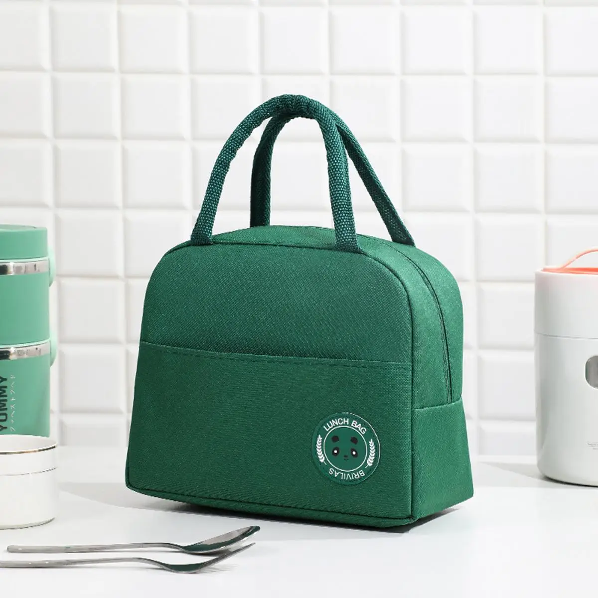 Letter Patched Design Lunch Bag, 1 Count Portable Large Capacity Lunch Bag, Thermal Insulated Lunch Bag for Work School Picnic, Camping Accessories