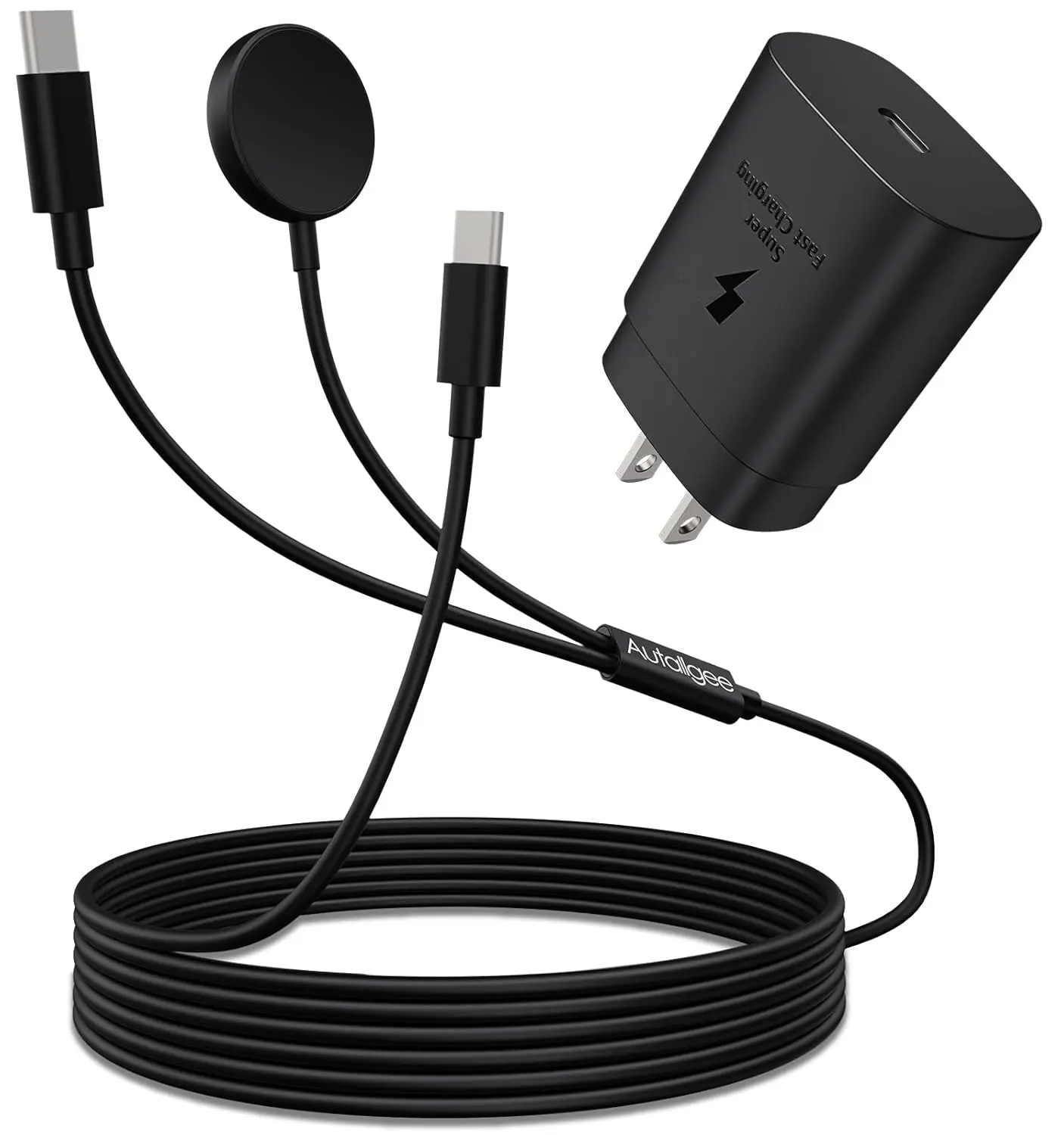 2 in 1 for Samsung Watch Charger, 25W USB C Fast Charger Compatible with Galaxy Watch 8/8 Classic/Ultra/7/6/6 Classic/5 Pro/5/4/4 classic/3/Active2/FE & Galaxy S25/S24/S23/S22/21/20 & for iPhone 16/15
