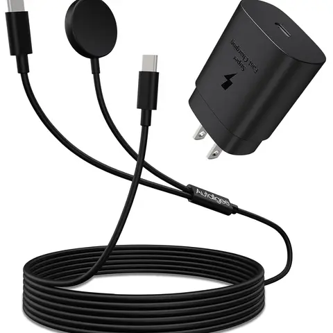 AUTALLGEE 2 in 1 for Samsung Watch Charger, 60W USB C Fast Charger Compatible with Galaxy Watch 8/8 Classic/Ultra/7/6/6 Classic/5 Pro/5/4/4 classic/3/Active2/FE & Galaxy S25/S24/S23/S22/21/20 & for iPhone 16/15