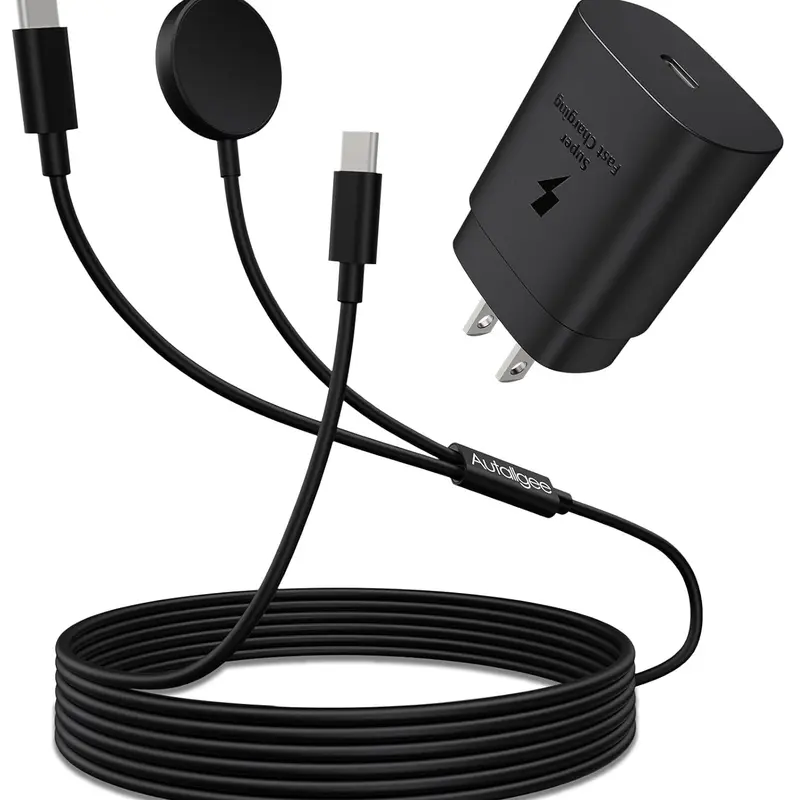 AUTALLGEE 2 in 1 for Samsung Watch Charger, 60W USB C Fast Charger Compatible with Galaxy Watch 8/8 Classic/Ultra/7/6/6 Classic/5 Pro/5/4/4 classic/3/Active2/FE & Galaxy S25/S24/S23/S22/21/20 & for iPhone 16/15