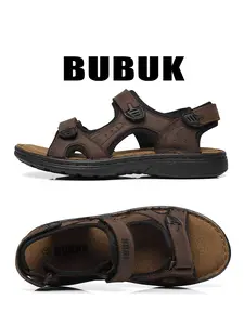 BUBUK Men's First Layer Cowhide Leather Outdoor Fashion Open Toe Casual Sports Sandals, New Style Men's Outdoor Leisure Shoes