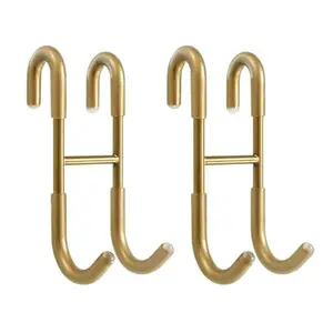 Shower Door Hooks,Over Glass Door Hooks for Bathrooms Frameless Glass,Heavy Duty SUS 304 Stainless Steel Hook for Towels,Squeegee,Loofah,Shaver,Robe,2 Pack,Gold