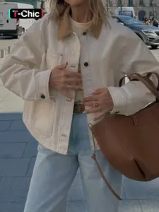 Women's Cotton Jacket, Coats, Striped Fabric, Button Front, Casual Long Sleeve, Workwear Minimalist Style, Multi-Pocket Design, Spring & Fall Fashion, Womenswear