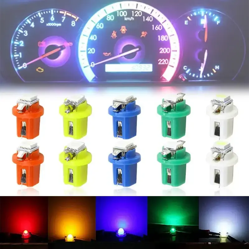 2026 New 10PCS T5 B8 5D 5050 SMD Car LED Dashboard Side Light 12V Center Console Shifter Lamp A/C Panels Lamp Auto Interior Accessories