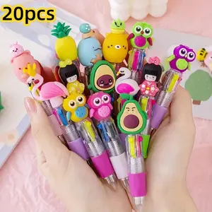 Set of 20 Cute Retractable Ballpoint Pens, Ballpen Set, Ergonomic Round Body, Medium Tip, PVC Material, Rod Pen Structure, School and Office Supplies