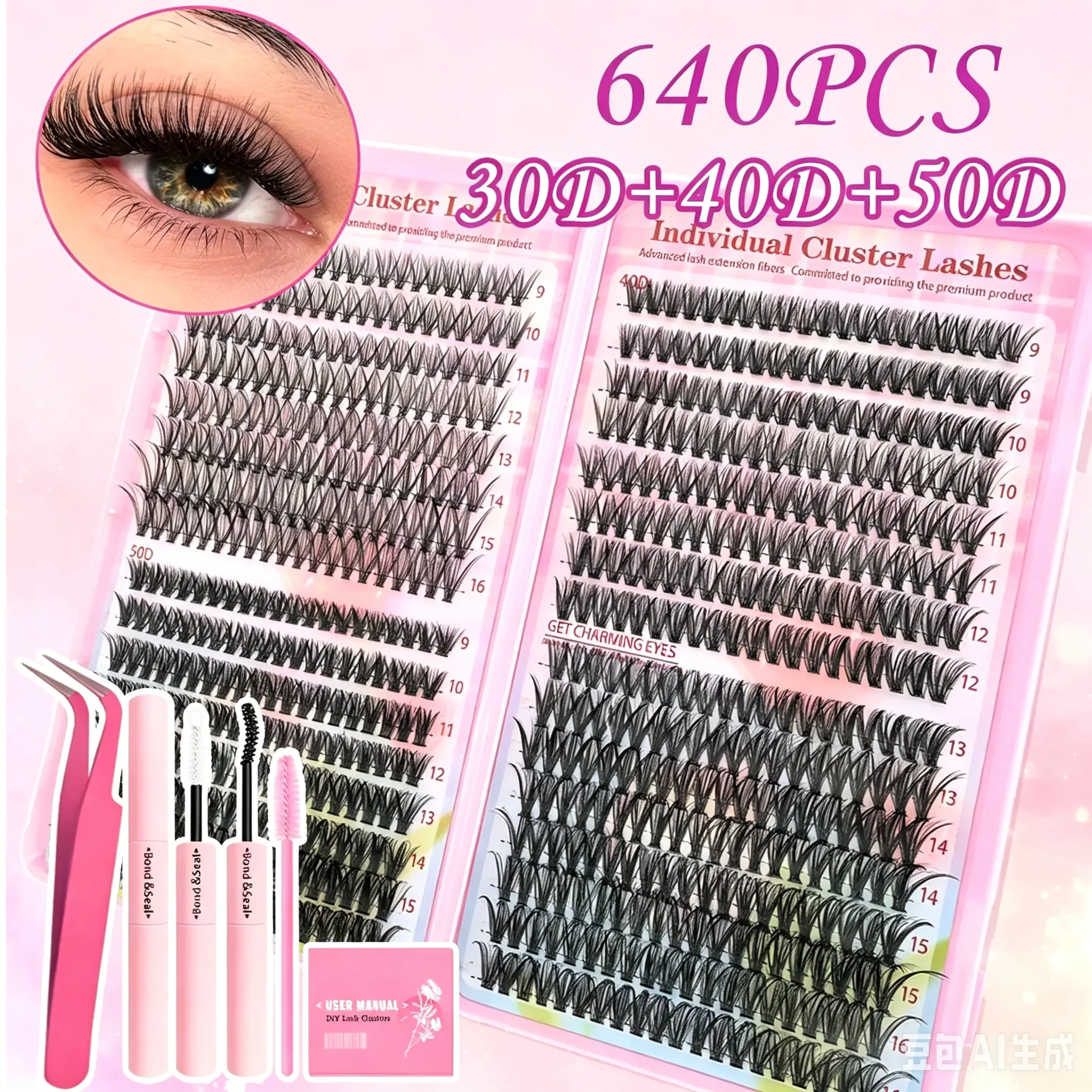 Natural-Look Eyelash Extensions, 1 Box Individual False Eyelashes with Eyelash Glue & Tweezers & Brush, Eye Makeup Enhancement for Women & Girls, Eyelash Fixer