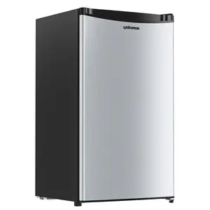 Upstreman mini fridges 3.2 Cu.Ft with Freezer Compact Single-Door Fridge for Dorm Office Bedroom BR321 Adjustable Temperature Thermostat Energy Efficient Quiet Operation Stainless Fridge  brands Small pantry drink fridge skincare fridge