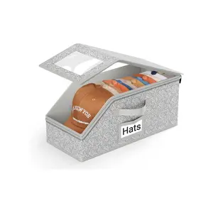 4 Pack Stackable Baseball Cap Organizer Box for Closet, Large Capacity Hat Storage Container Holds Up to 24 Caps, Foldable Dustproof Hat Organizer for Snapback, Trucker Hats, Bedroom Closet Storage & Space Saving Hat Holder