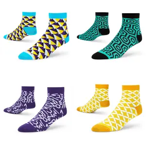 Cotton Ankle Socks Combo: Prism, Doodle, Sunshine, Hexagon