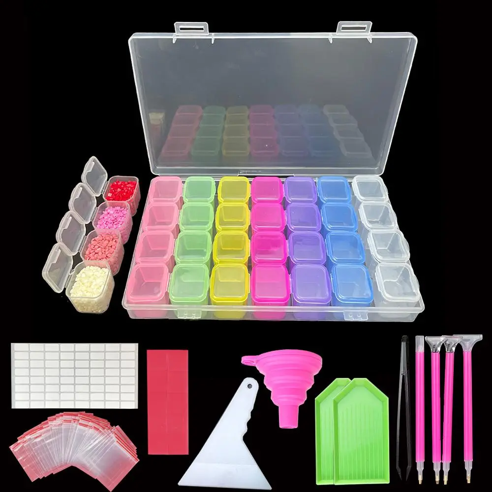 28-Grid Diamond Art Painting Craft Tool Kit, Diamond Painting Kits, 1 Set DIY Diamond Art Painting Storage Box and Tools, Diamond Art Paint Embroidery Accessories