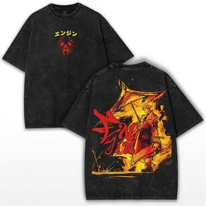 Enjin x Gachiakuta – Washed Oversized Tee with Darkcore Back Art Print & Heavy Cotton Streetwear Fit for True Fans Menswear T-Shirt