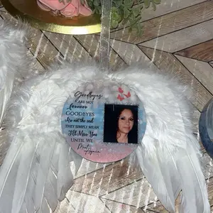 Memorial Ornament with Angel Wings and Photo Frame for Sympathy Gifts and Remembrance Decorations