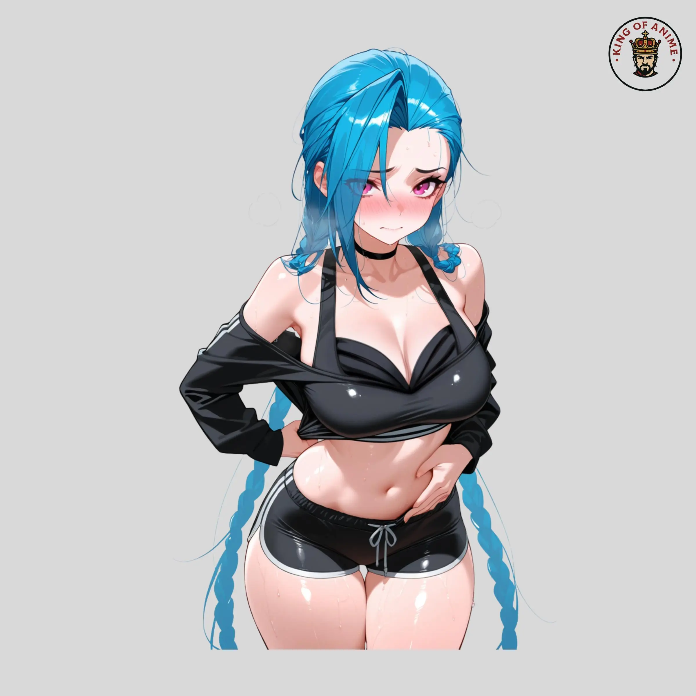Jinx Black Outfit Anime Style Sticker, Arcane League of Legends Waifu Fan Art Decal, Jinx Waifu Sticker