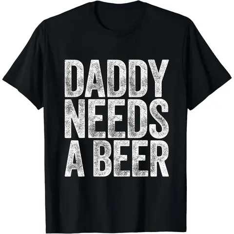 Women's Short-Sleeve Cotton Garments - Crew Neck Funny Print T-Shirt, Casual Streetwear Everyday Top, Father's Day Gift for Beer Lovers with Daddy Needs A Beer Digital Print, Breathable Cotton Fabric