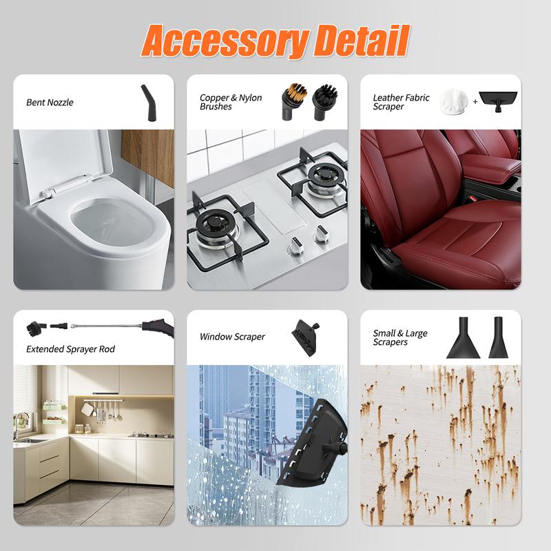 Portable Powerful 2500W Handheld Steam Cleaner - 20 Attachments Pet Hair/Grease