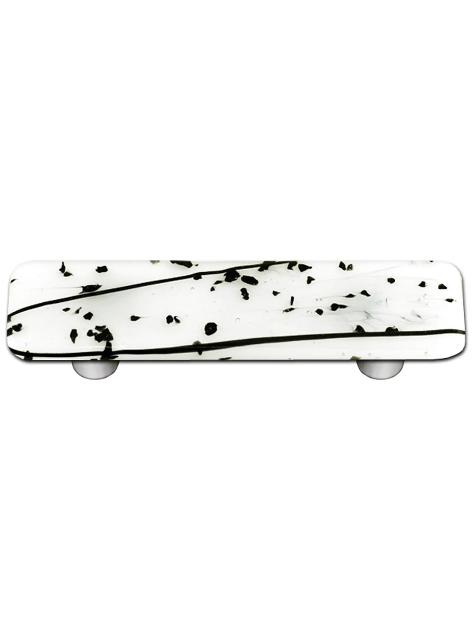 Hot Knobs HK3010-PA Mardi Gras Black with White Rectangle Glass Cabinet Pull - Aluminum Post