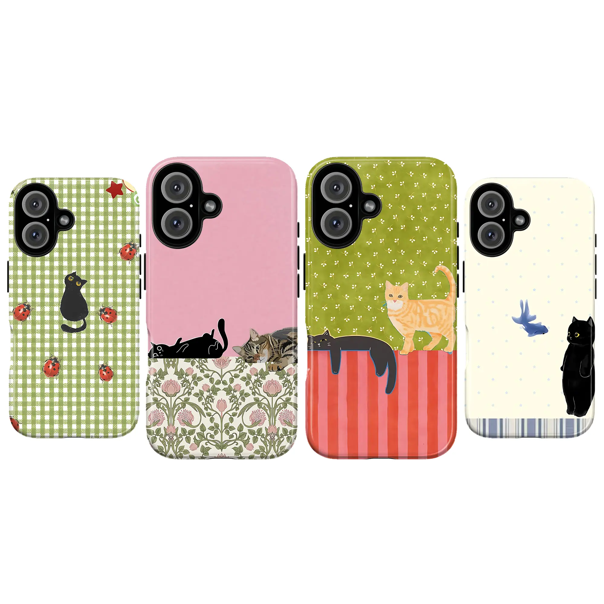 Hybrid Whimsical Cat Protective Phone Cover - TPU-PC Cottagecore Aesthetic Case with Kitty, Ladybugs, Flowers for iPhone 11,12,13 Pro Max,14,15,16,17,X,XS & Samsung Galaxy S21-S25 Plus Ultra, Cute Vintage Gift for Cat Lovers (Device Accessories)