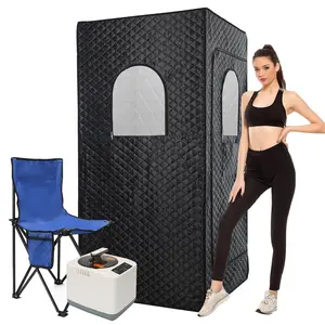 Portable Indoor Steam Heating Sauna Box with 1200W Steel Frame, 3L Heater, Remote Control & Blue Chair for Personal Home Use