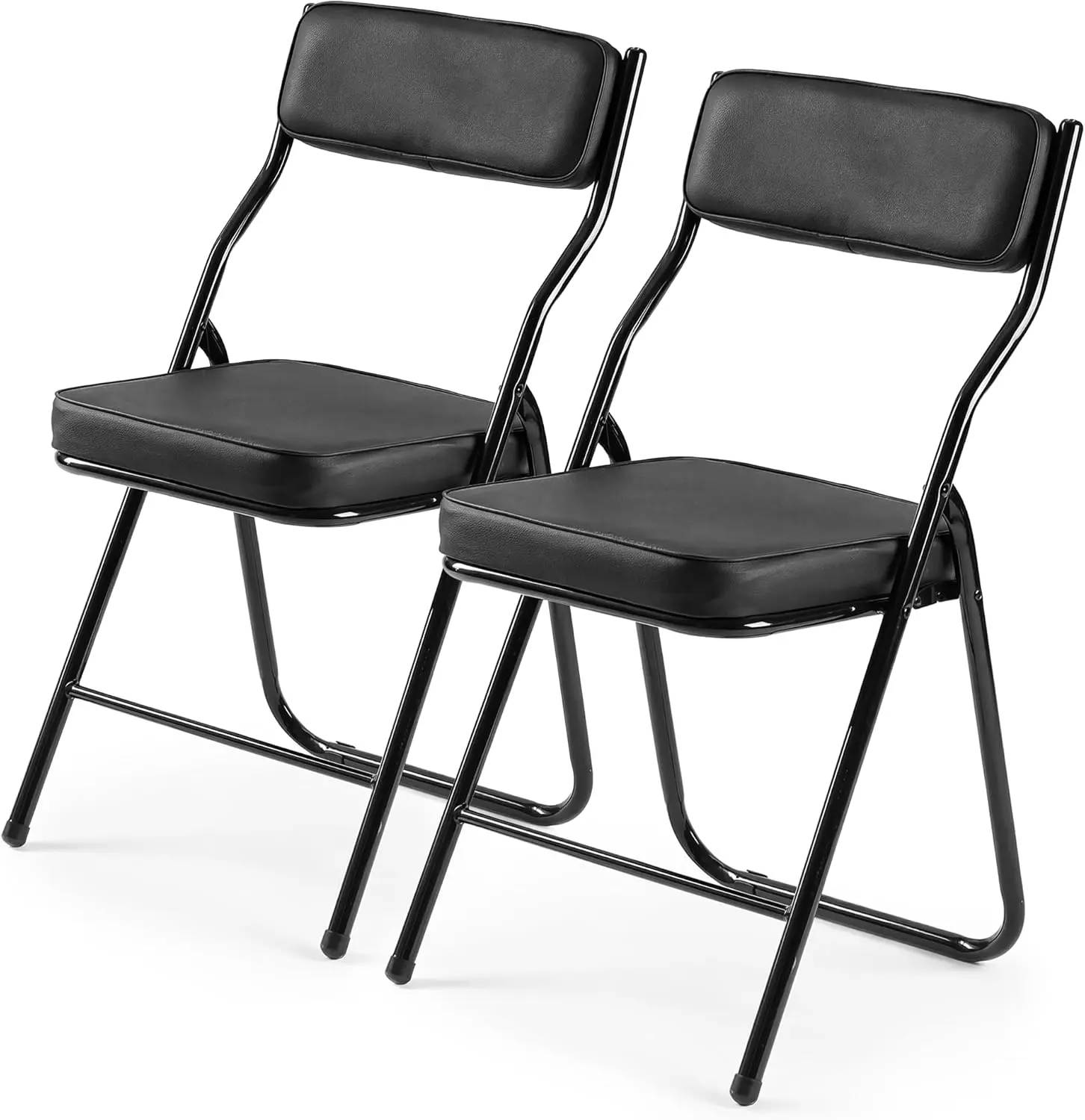 2-Pack Leather Padded Folding Chairs - Portable, Stackable Reception Chairs with 350LBS Capacity, Thick Comfortable Cushioned Seats for Home Office, Commercial Events (Black), Chair