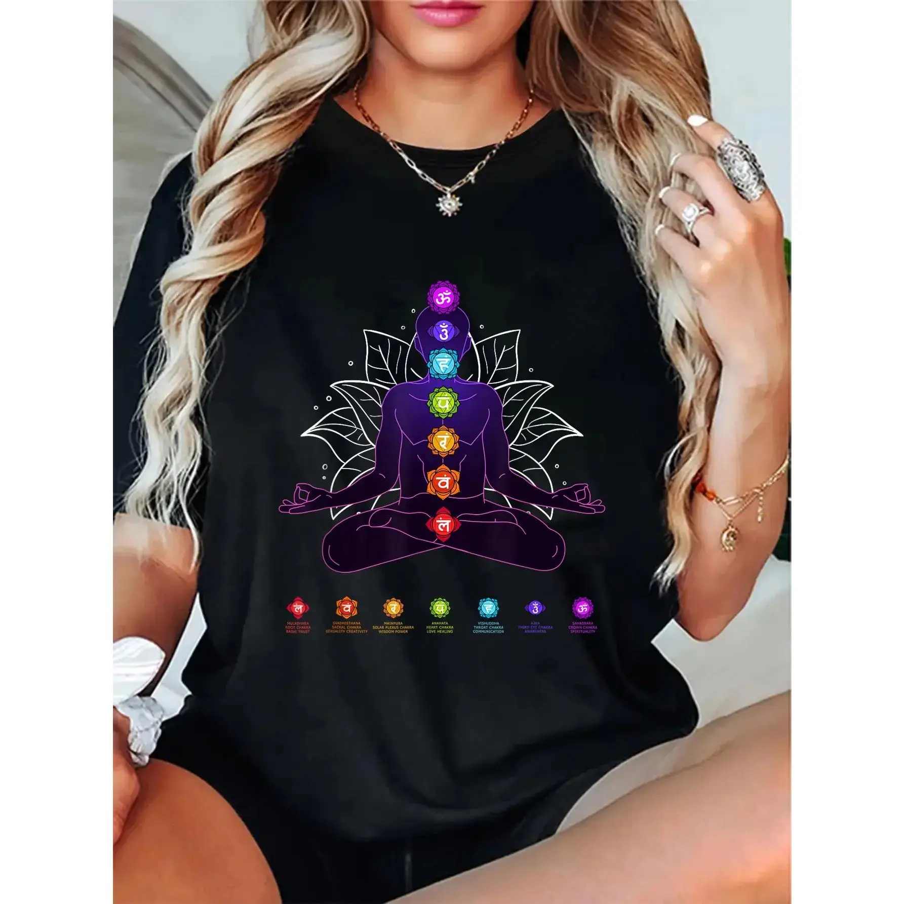 100% Cotton Yoga Chakra Spiritual Body System Meditation T-Shirt