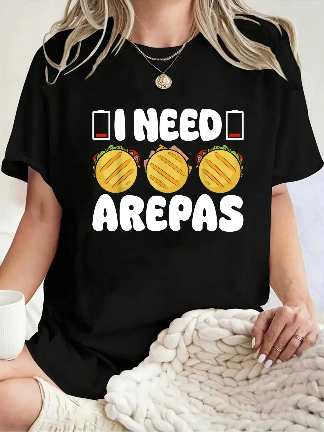 Women's 100% Cotton Colombian Arepas Short-Sleeve Loose Jacket-Inspired Casual T-Shirt, Comfortable Women's Top, Jackets