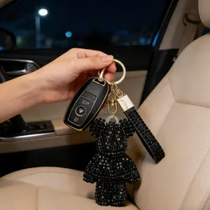 Diamond Bear Keychain Car Key Chain Elegant Bag Charm Trendy Accessory, Stylish Jewelry Gift for Her Him, Perfect Present Idea