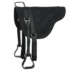 HILASON Horsemanship Leather Bareback Western Treeless Saddle Pad Black | Western Saddle Pads | Baretek Bareback Riding Pad | Baretek Bareback Pad for Horses | Baretek Bareback Pad